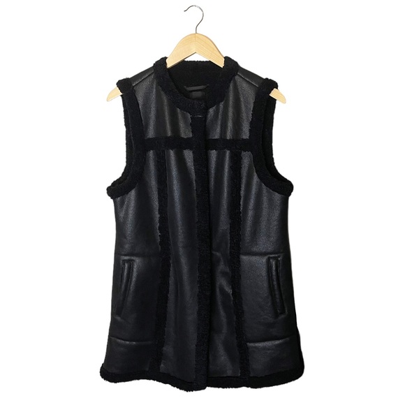 Nic + Zoe Faux Leather Fur Sherpa Vest Black - Picture 2 of 8